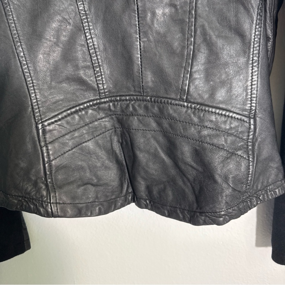 Superdry Black Leather Motorcycle Jacket Fitted Tailored - Picture 6 of 11